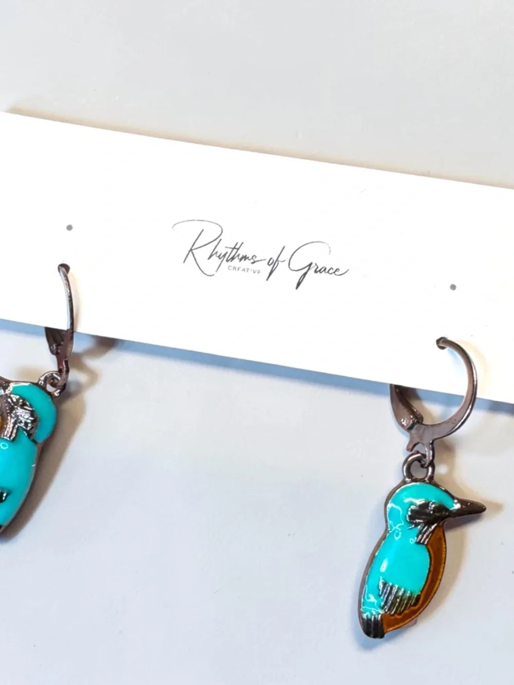 NWT Kingfisher Bird Enamel Hoop Earrings NWT